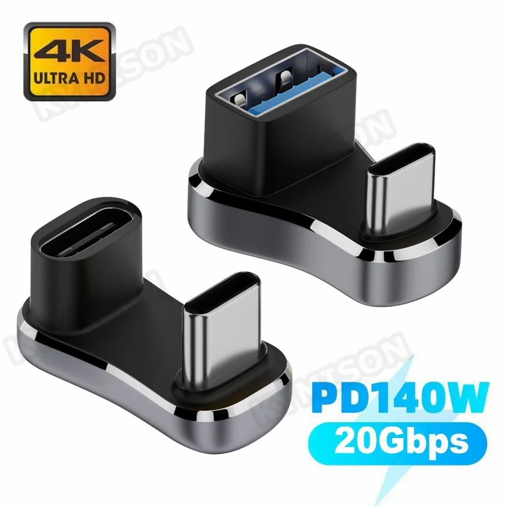 USB-C de ángulo de 180 grados, convertidor macho a hembra, USB-C, 3,1/PD, 140W, adaptador de carga rápida a tipo C, para cubierta de vapor/interruptor