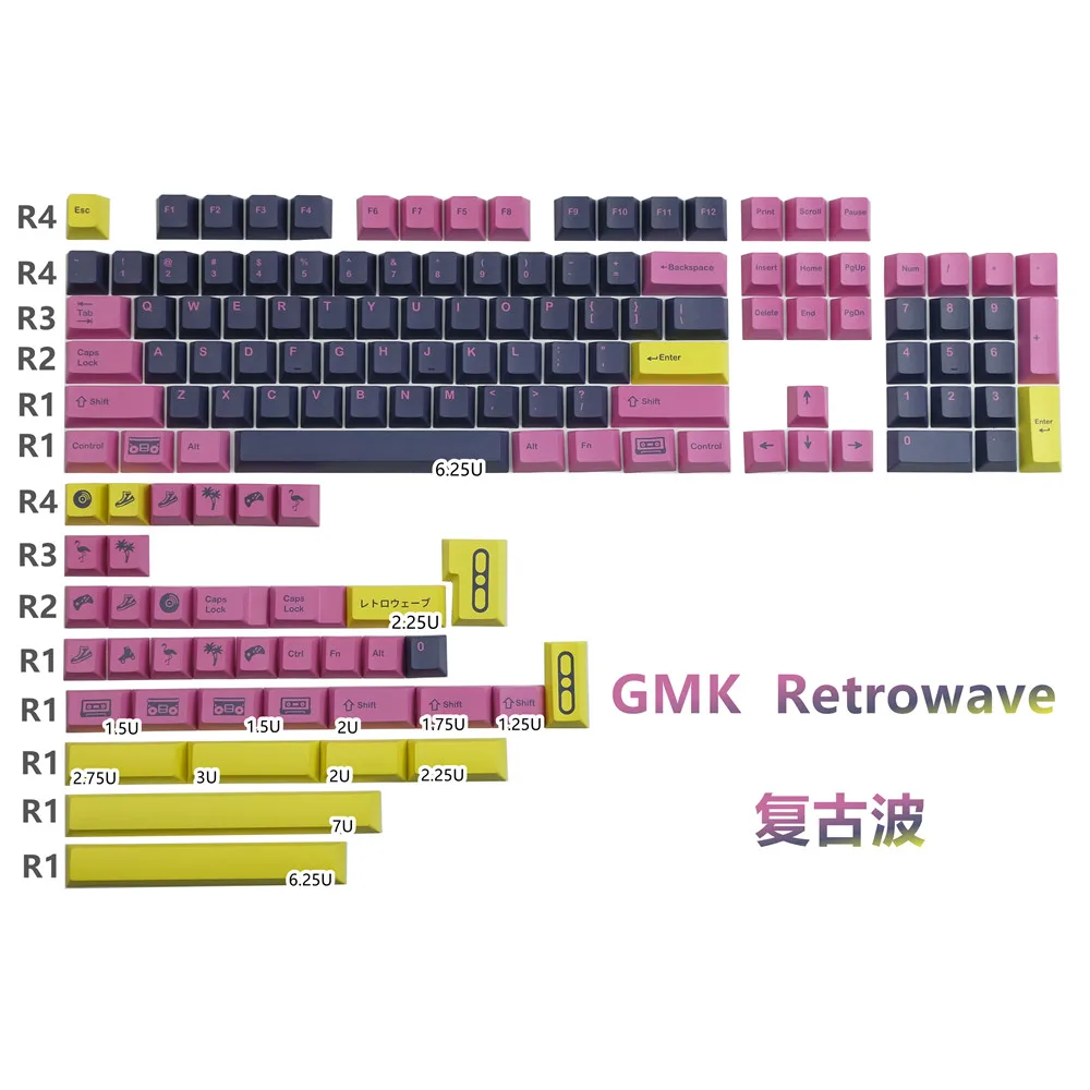 Teclas GMK Retrowave, 140 teclas PBT, teclas Cherry Profile DYE-SUB, teclas GMK personalizadas para teclado mecánico