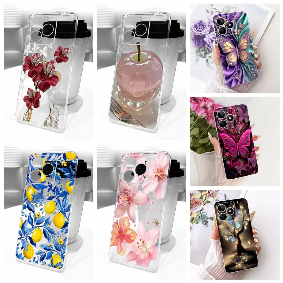 Para Realme Note 50 funda RMX3834 nueva mariposa flores cubierta pintada funda de silicona suave para Realme Note 60 60X Note50 Note60 bolsas