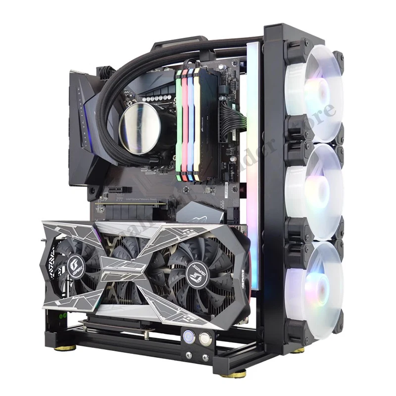 Marco de caja de PC abierto, estante creativo DIY, Mini ITX MATX, gabinete para jugadores, enfriador de aire/agua ATX, chasis para juegos de ordenador de escritorio 360 - imagen 5