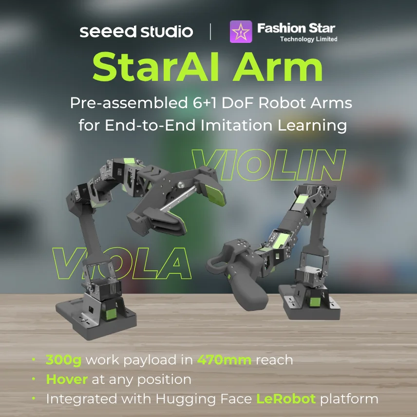 Hugging Face LeRobot & ROS2 Compatible Robotic Arm Kit Fashionstar Starai Arm Viola Violin Preassemble Servo-base 7DoF Robot Arm - imagen 2
