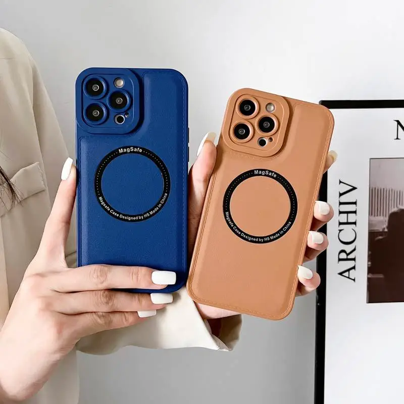 Funda de teléfono con carga inalámbrica Magsafe magnética de lujo para iPhone 13, 12, 11, 14, 15 Pro Max 15 Plus, funda de silicona de cuero a prueba de golpes - imagen 4