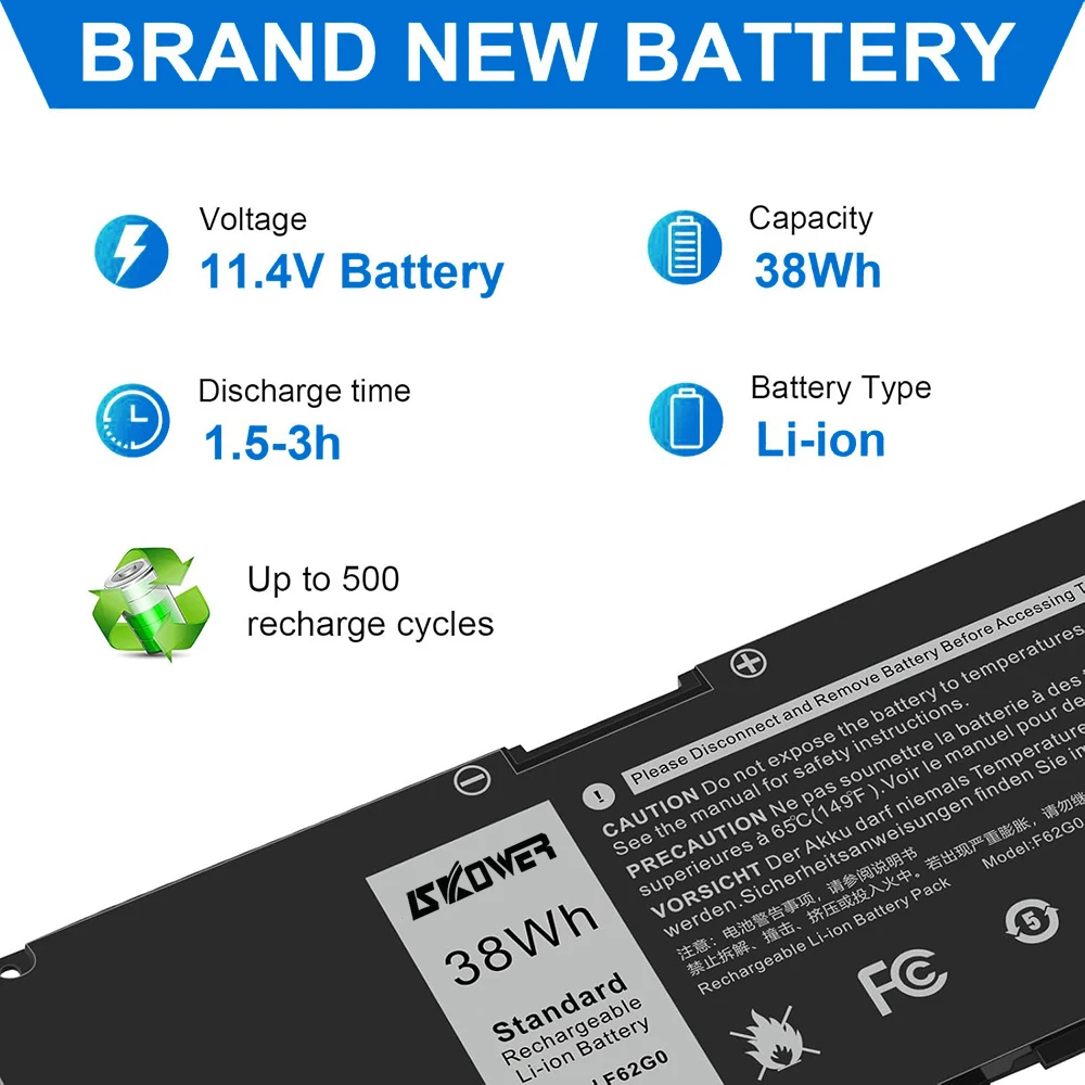SKOWER 38Wh F62G0 batería del ordenador portátil para Dell Inspiron 13 7000 7373 7386 2 en 1 7370 7380 P83G P87G P91G 39DY5 RPJC3 Vostro 13 5370 - imagen 3