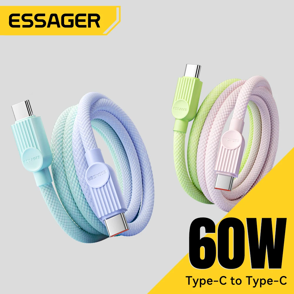 Essager Cable USB C a Color para iPhone 16 15 14 Xiaomi Huawei PD 60W carga rápida para Samsung Macbook iPad Cable tipo C a tipo C - imagen 2