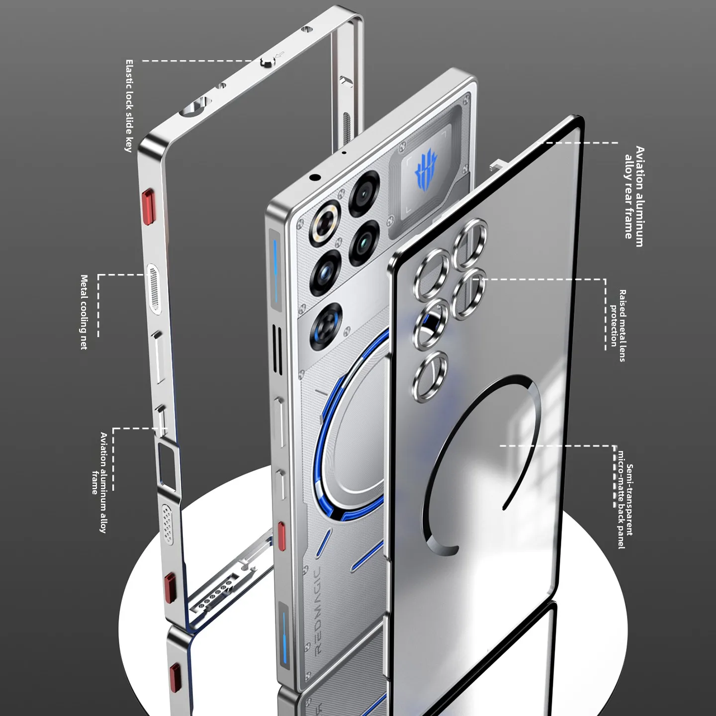 Funda con marco de Metal para Red Magic 11 Pro Plus, tapa de lente de Metal, cubierta dividida de disipación de calor ultrafina para Nubia Red Magic 11 Pro + - imagen 4
