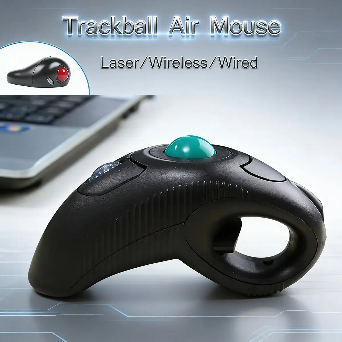 Ratón inalámbrico de bola de seguimiento, Mouse ergonómico con cable para mano derecha e izquierda, USB, óptico, Láser de aire de mano para PC, tableta, ordenador portátil - imagen 2