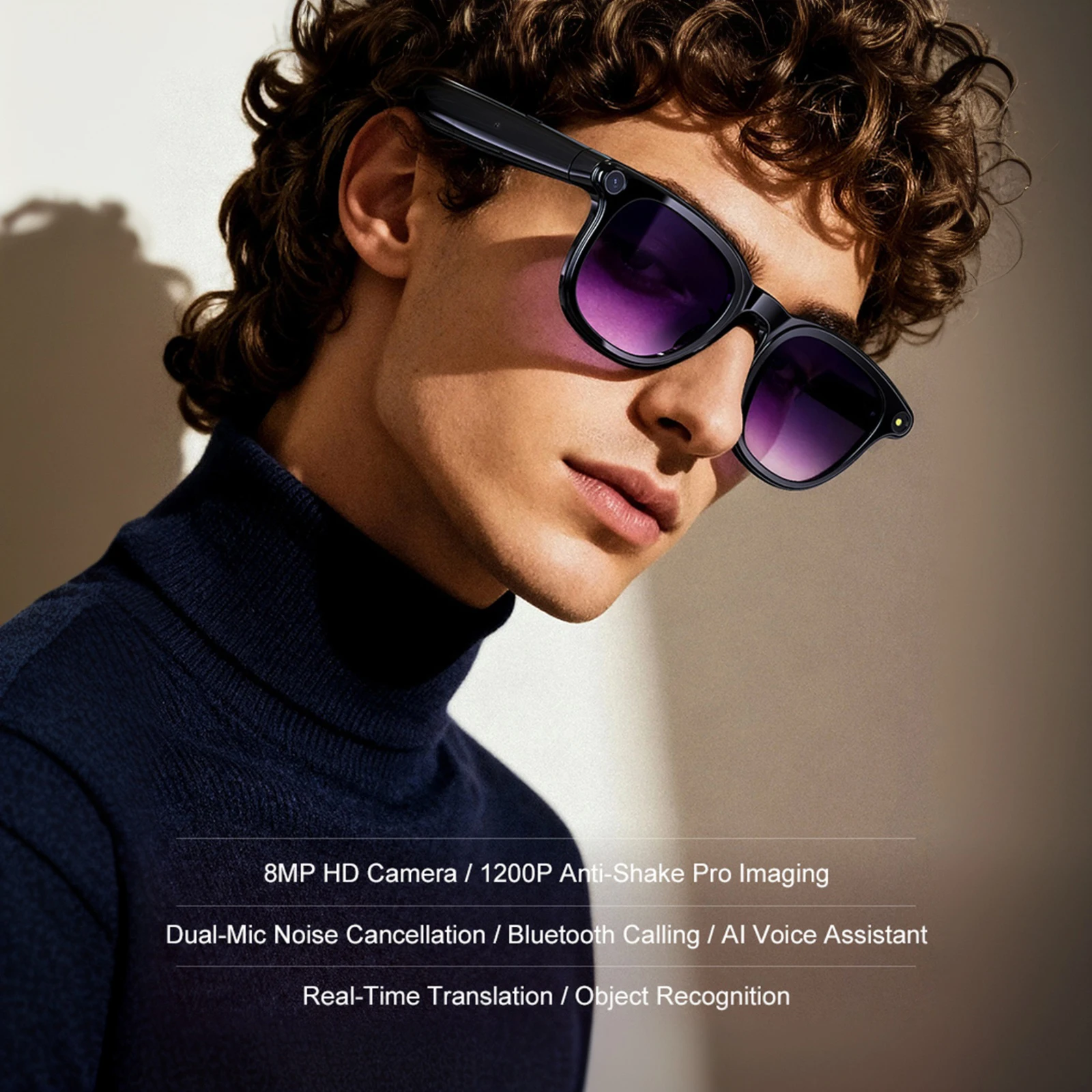 Gafas inteligentes BT6.0 Ai con cámara antivibración de 1200W, gafas de traducción en tiempo Real, gafas de sol de voz inteligentes para oficina y escuela - imagen 3