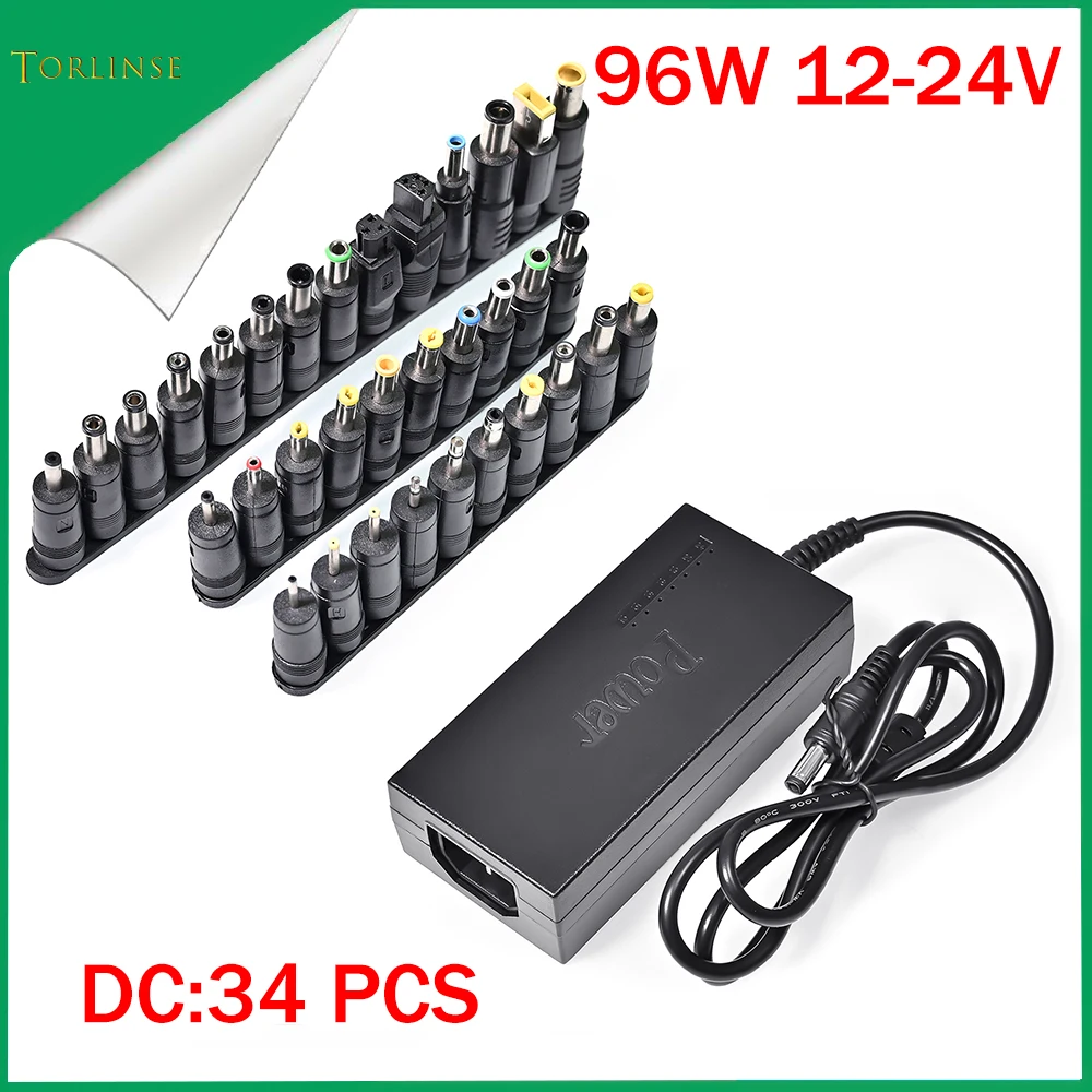 34Pcs Universal Power Adapter 96W 12V To 24V Adjustable Portable Charger Notebook Adjustable Power Supply Adapter Universal