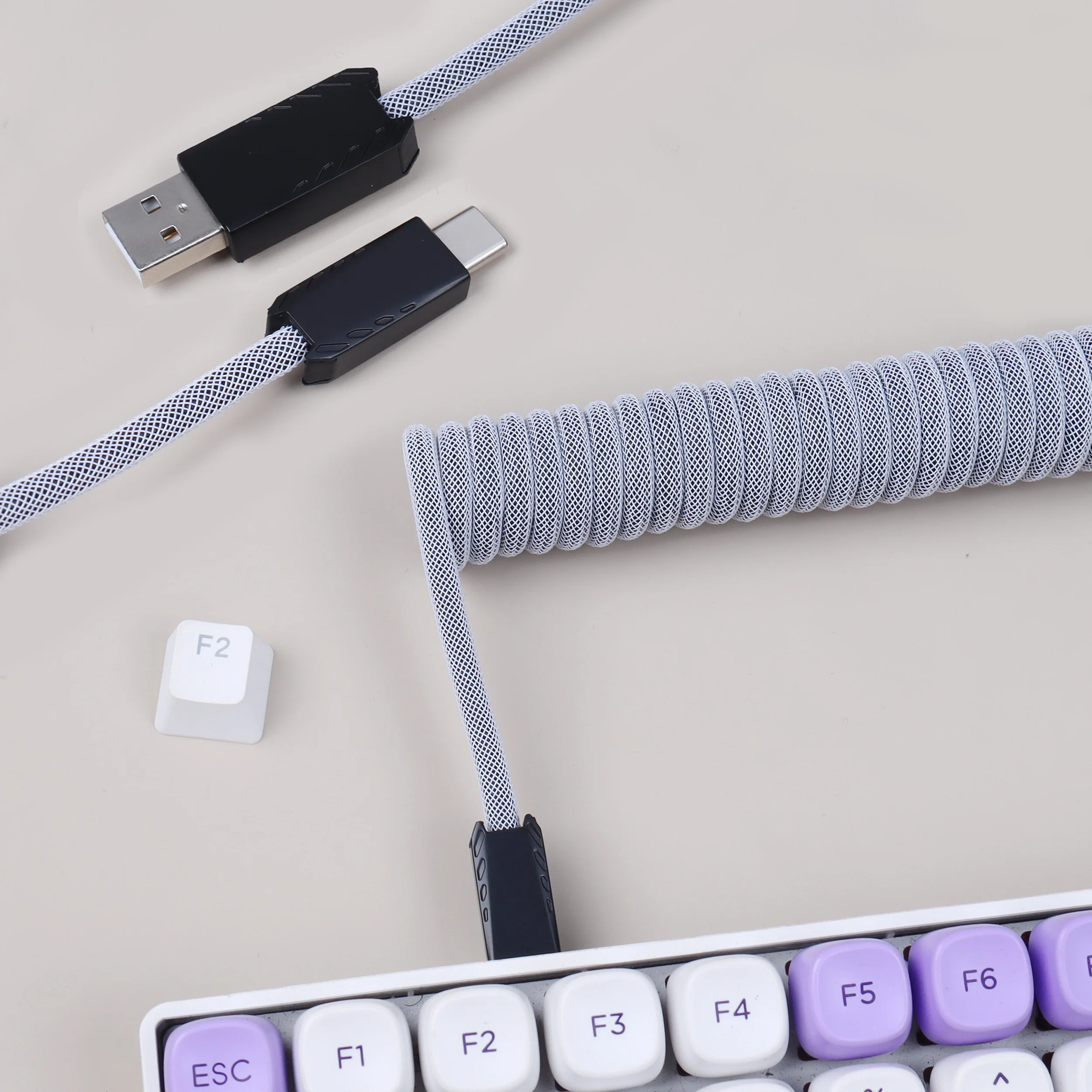 Cable de teclado USB LANO, teclado en espiral FGG, Cable Usb tipo C, conector de aviador de Metal, Cable de teclado USB 00B para juegos - imagen 5