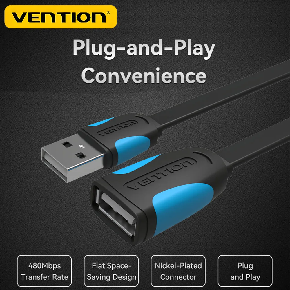 Vention Cable de extensión USB 1M 2M 3M 0,5 m Cables de extensión USB 2,0 para ordenador portátil inteligente PC TV Xbox 480mbps Cable de datos macho a hembra - imagen 2