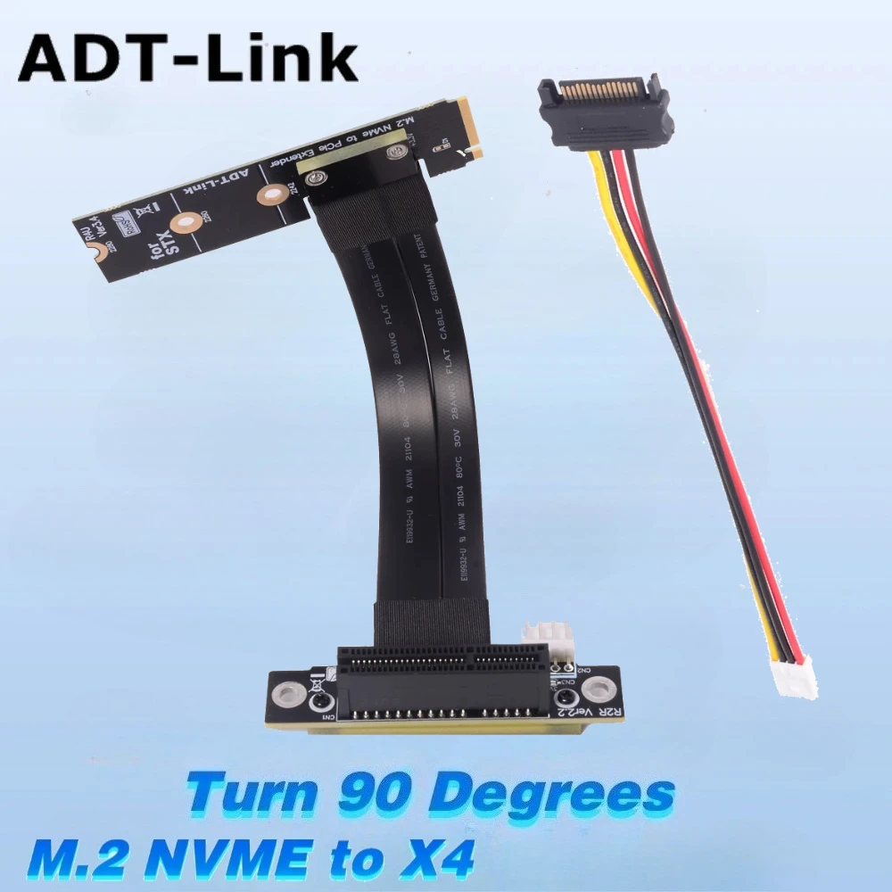 M.2 NGFF NVMe SSD a PCI-E 4,0 3,0 x4 adaptador extensor puentes PCIe 4X Cable giro 90 ángulo GPU extensión STX tarjeta de vídeo gráfica