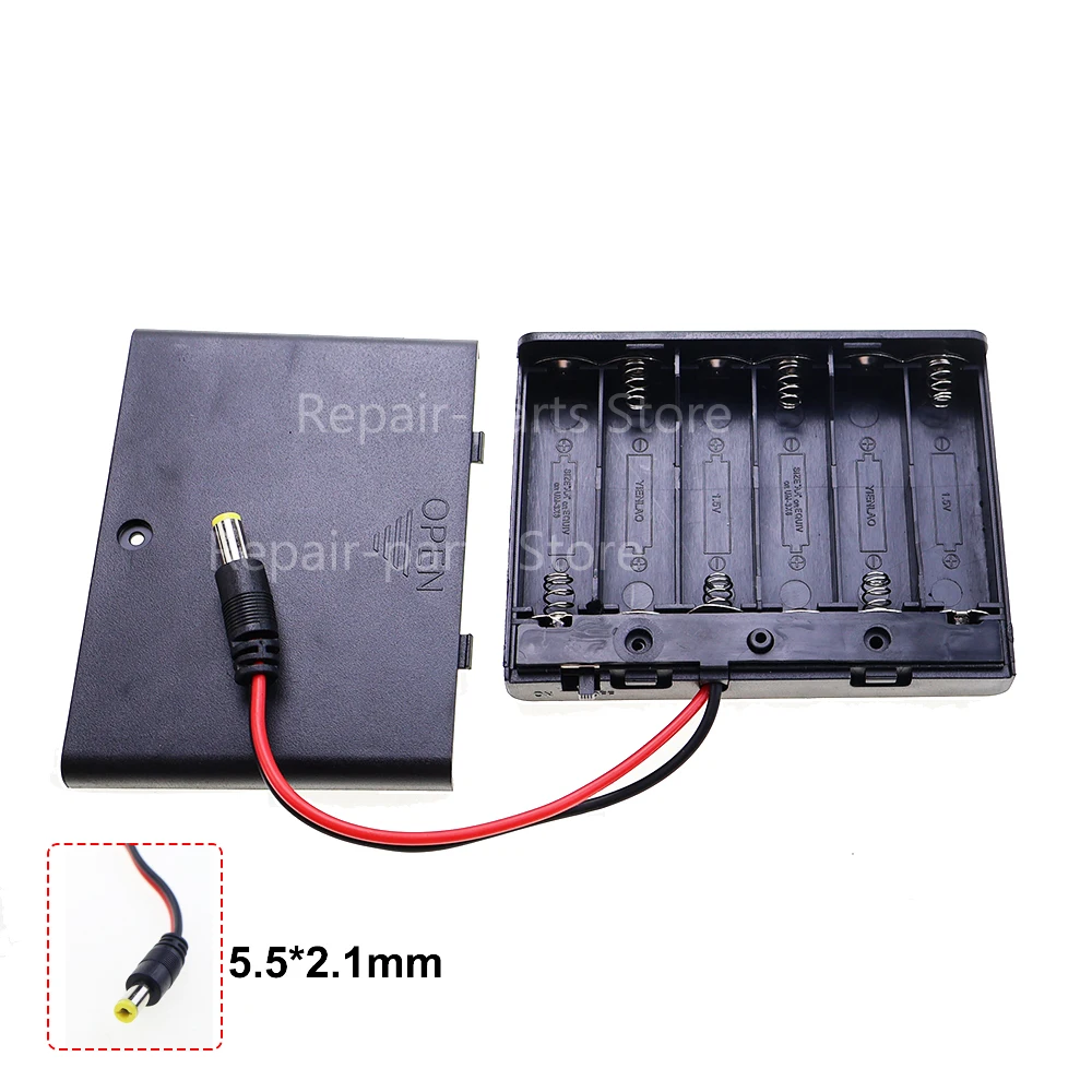 Caja porta baterías AA, caja de almacenamiento de batería con 6 ranuras, con interruptor y cubierta y cable Terminal DuPont PH2.0 XH2.54 DC5.5X2.1 USB2.0 - imagen 2
