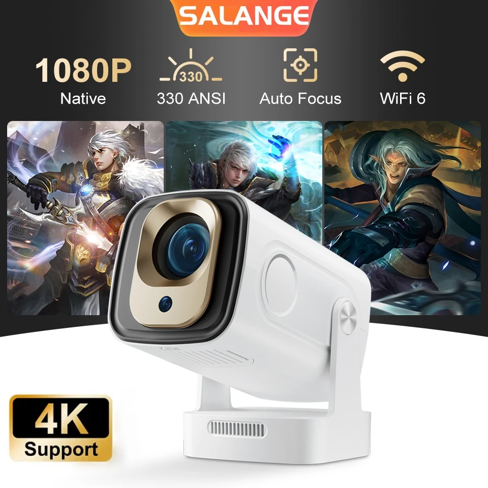 Salange HY260PRO Mini proyector 4K vídeo nativo 1080P Android 11 enfoque automático Wifi6 BT5.4 con asistente de voz Bluetooth de Google
