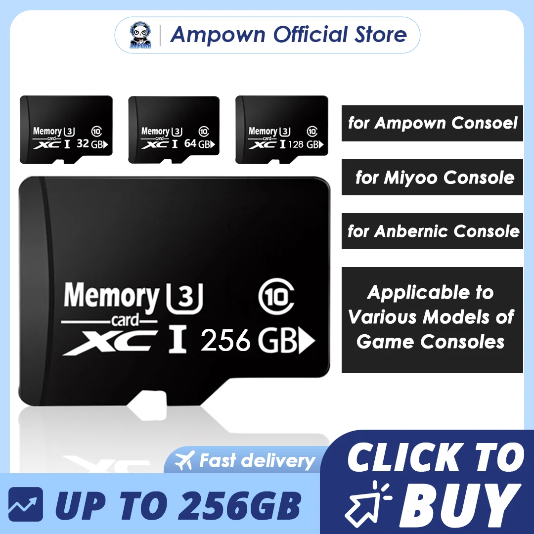 Tarjeta Micro Memoria SD Ampown de hasta 256GB, tarjeta Flash SD/TF 32 64 128G, tarjeta de memoria para GD10 GD20 M8 G11PRO MIYOO, accesorios para juegos