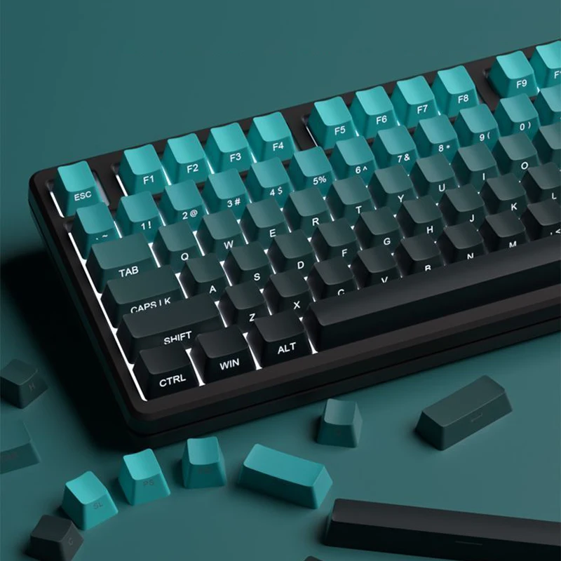 Teclas de doble disparo PBT de 135 teclas, perfil de cereza cian degradado, impresión lateral, teclas retroiluminadas RGB para teclados de interruptores MX - imagen 5