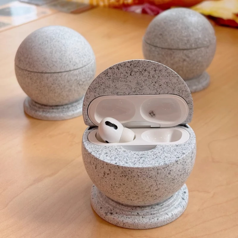 Funda para auriculares con diseño de muelle de piedra de mármol para Airpodspro1/2 generación, funda protectora divertida y creativa con textura de mármol con gancho - imagen 2