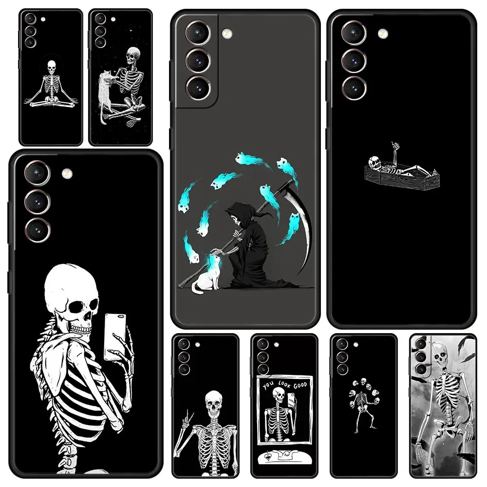Funda de teléfono para Samsung Galaxy S24, S23, S22 Ultra, S20, S21 FE, 5G, S10, S9 Plus, S10E, S8, S7 Edge, cubierta de silicona suave, esqueleto divertido