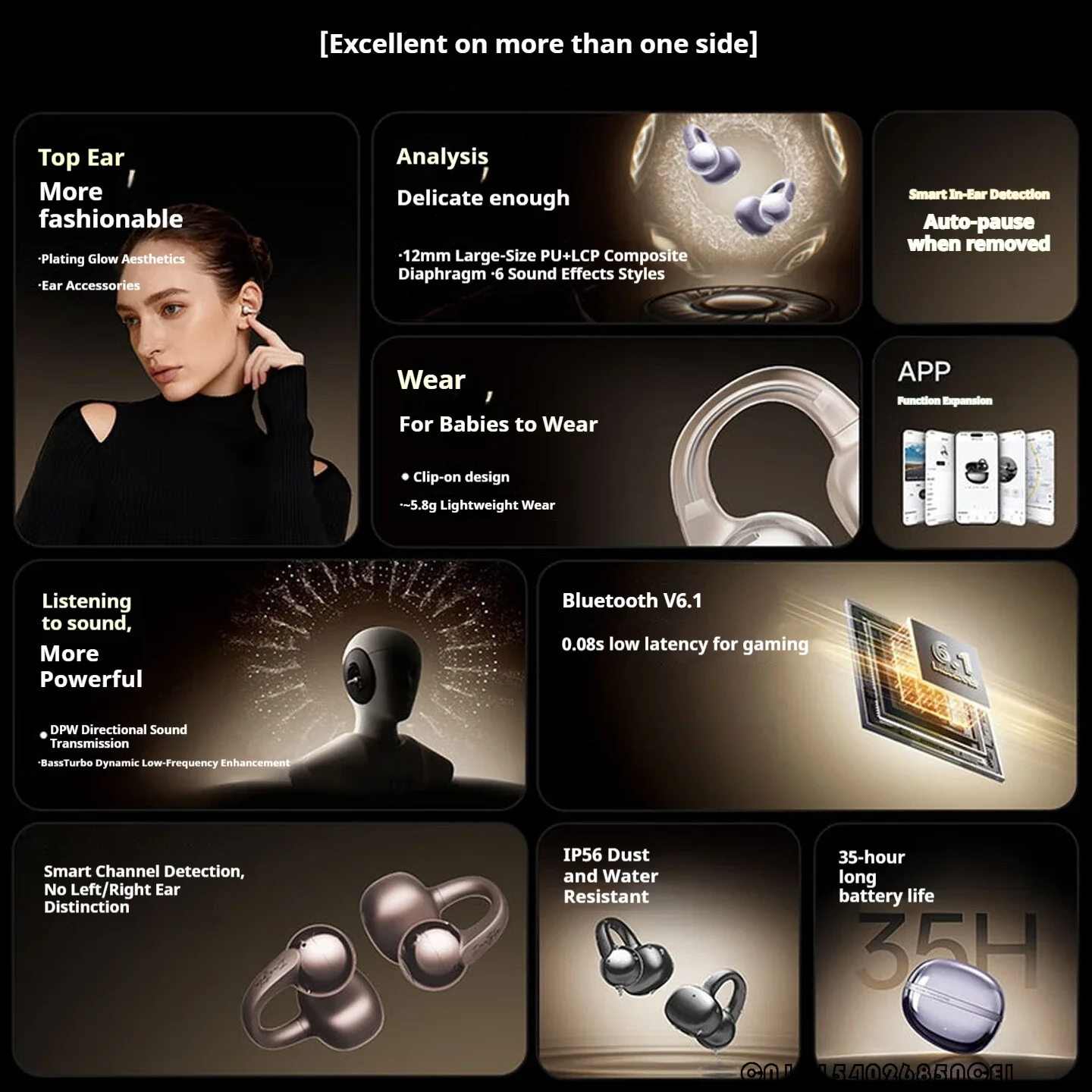 EDIFIER Auro Clip auriculares inalámbricos Bluetooth Bluetooth 6,1 35H batería de larga duración bajo Turbo auriculares de música impermeables deportes - imagen 2