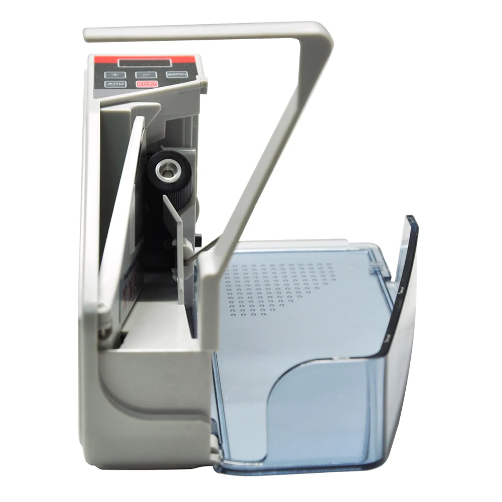 Una máquina blanca y azul con un mango