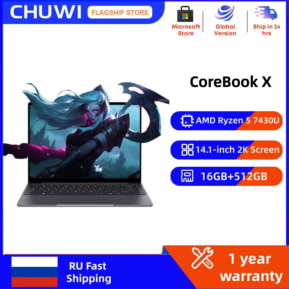 CHUWI CoreBook X portátil AMD R5-7430U portátil para juegos 16GB DDR4 RAM 512GB SSD 14,1 ''2K pantalla Windows 11 Wifi6 cuaderno