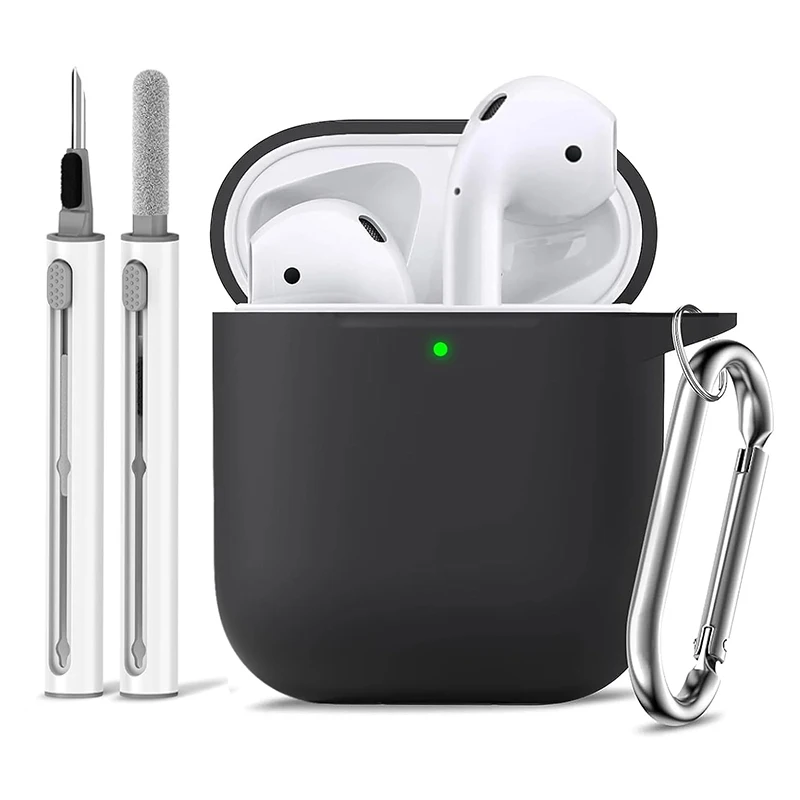 Fundas de silicona con gancho para Airpods1/2, funda protectora a prueba de golpes para auriculares inalámbricos para Airpod 2 1, bolsas con Kit de limpieza - imagen 2