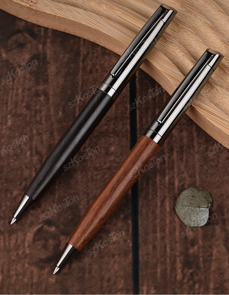 Bolígrafo de Metal de primera calidad de madera con estuche, tinta negra, bolígrafo para escritura de negocios y oficina, regalos de papelería para estudiantes y escuela - imagen 2