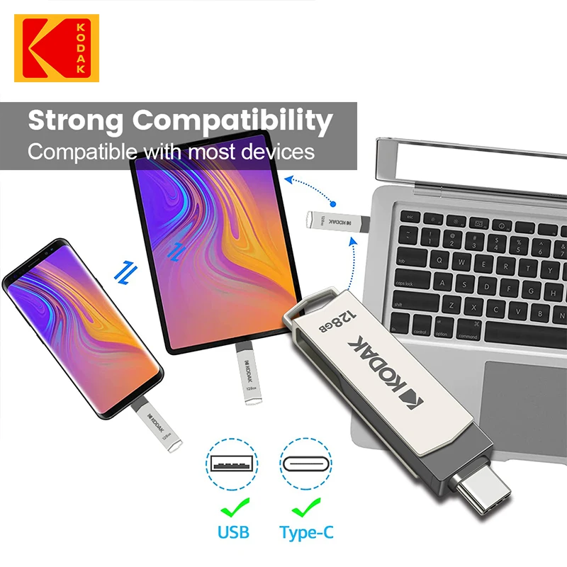 Kodak k273 unidad flash USB de alta velocidad interfaz 3,2 tipo C teléfono móvil ordenador de doble uso 32G-256G almacenamiento unidad flash USB 128G - imagen 3
