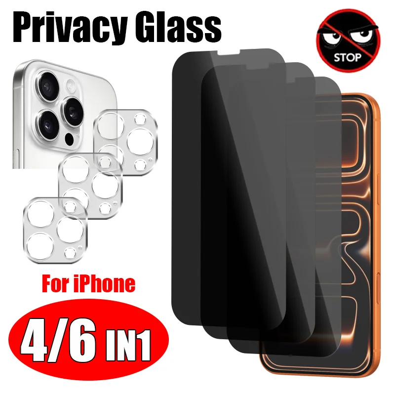 Vidrio de privacidad 4 en 1/6 en 1 para iPhone 17 16 15 14 13 12 11 Pro Max Protector de lente de cámara para iPhone 11 13 12 Mini SE 2022 X/XS XR - imagen 2