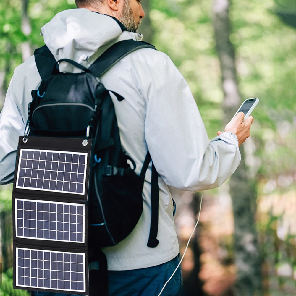 Cargador de Panel Solar USB Dual, paneles solares plegables impermeables para exteriores, a prueba de arañazos con 2 hebillas de 30/40/50W para banco de energía de teléfono - imagen 2