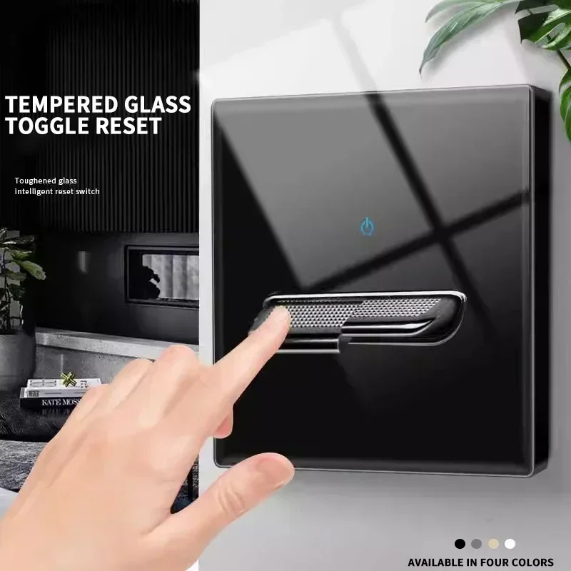 Enchufe de interruptor de vidrio templado estándar francés, europeo, británico, con luz indicadora, autoreinicio, 1, 2, 3, 4 salidas de Panel de pared - imagen 2