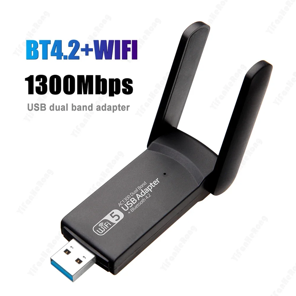 Adaptador BT 4,2 WiFi USB 3,0 de doble banda 2,4 GHz y 5GHz 1300Mbps Wifi Usb para PC de escritorio portátil tarjeta de red receptor inalámbrico - imagen 4