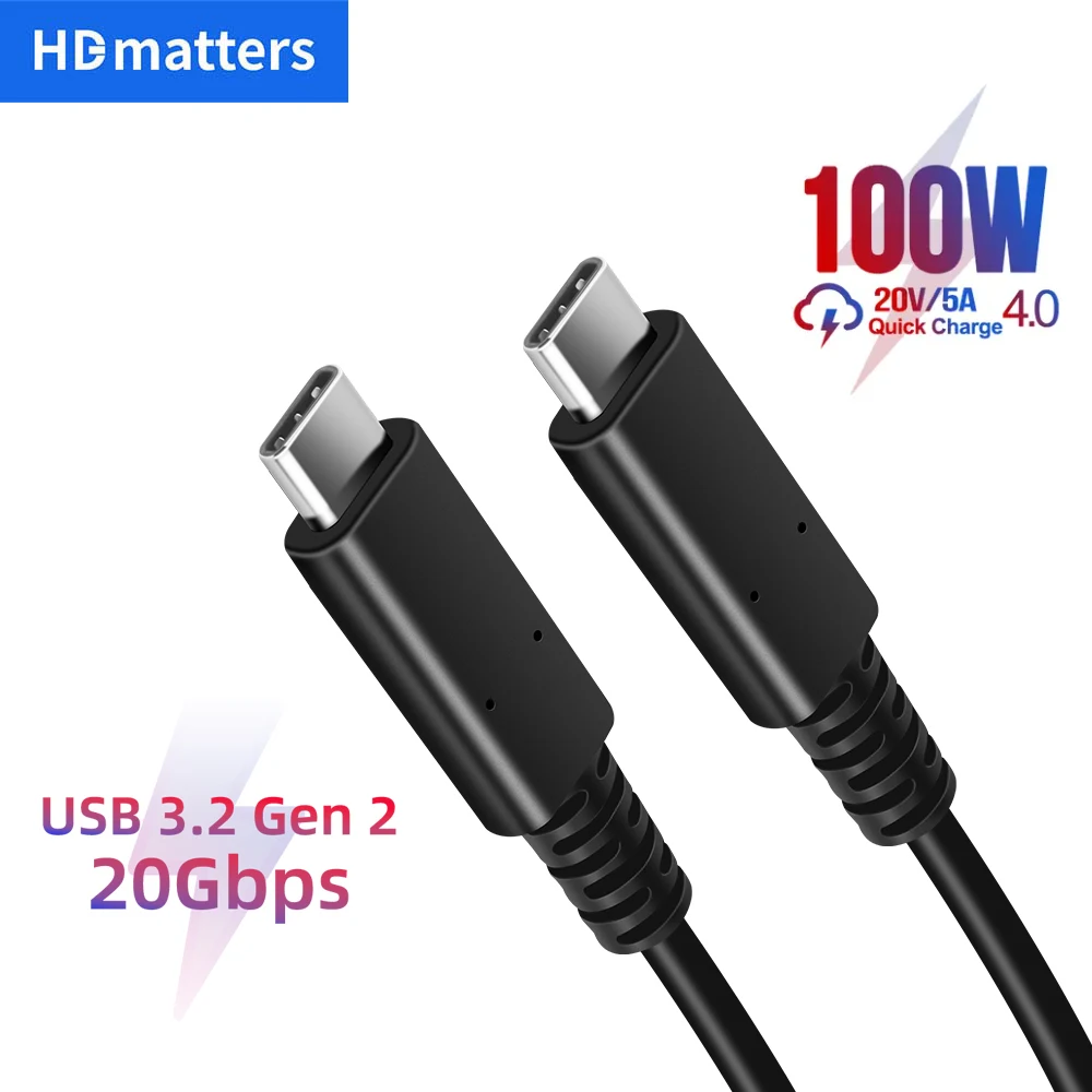 Cable USB C de 20Gbps Cable corto USB 3,2 Gen 2 PD 100W tipo C 4K Cable de vídeo USB C a USB C cable de datos de carga de vídeo 40CM