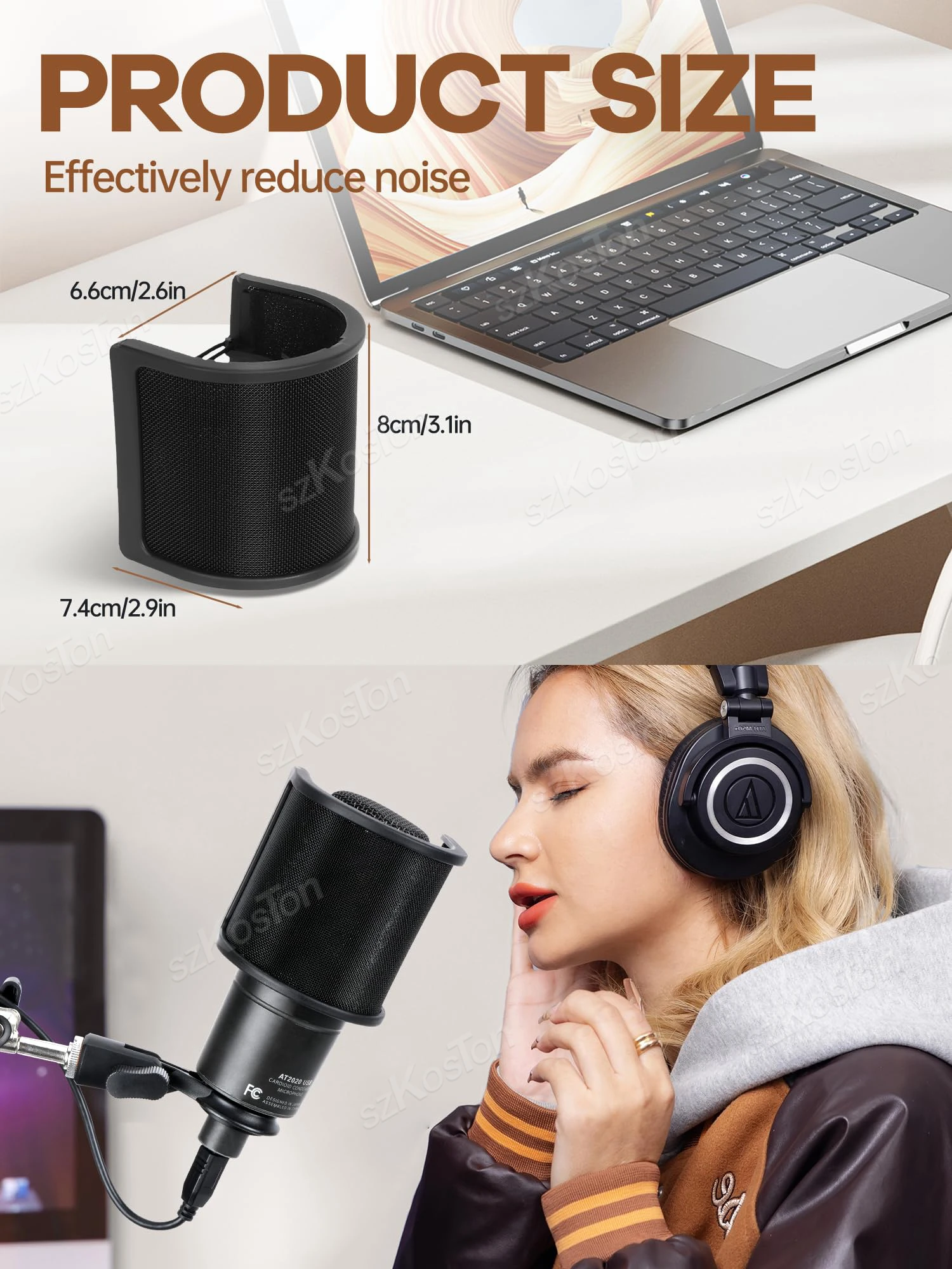 Micrófono de condensador con filtro Pop de malla metálica, protector de micrófono de estudio de grabación Compatible con micrófono AT2020 A6V AM6 K669 - imagen 2