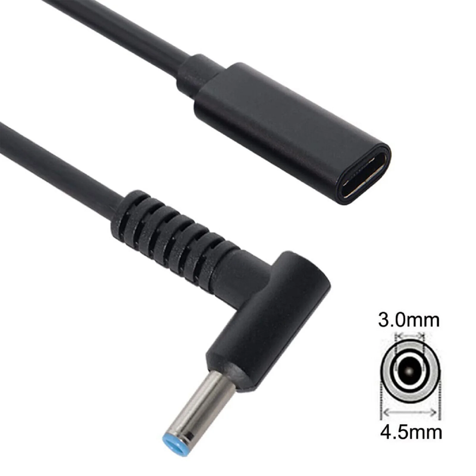 Cable de carga rápida USB tipo C hembra a DC 4,5mm x 3,0mm, Cable de carga PD de 65W, en forma de L, 90 grados, para portátil HP de 14cm - imagen 2