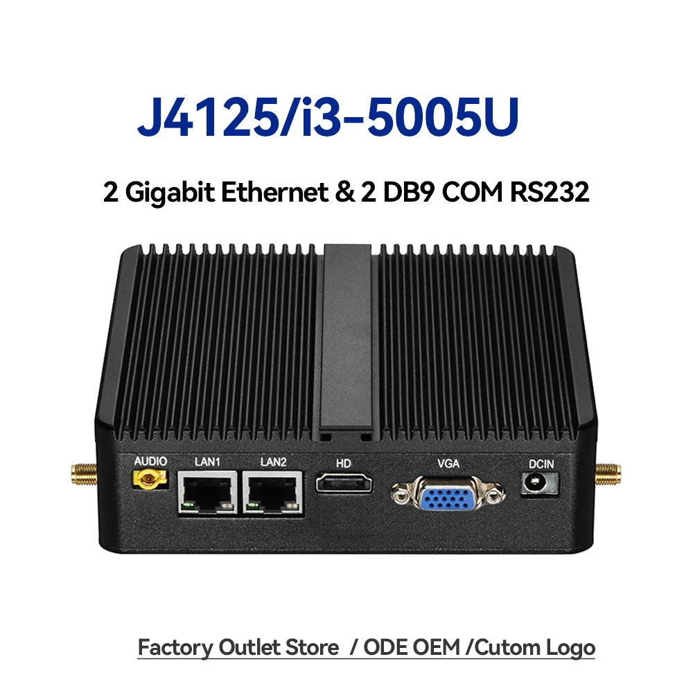 Mini PC Industrial Celeron J4125 Dual LAN HDMI WiFi Windows 10