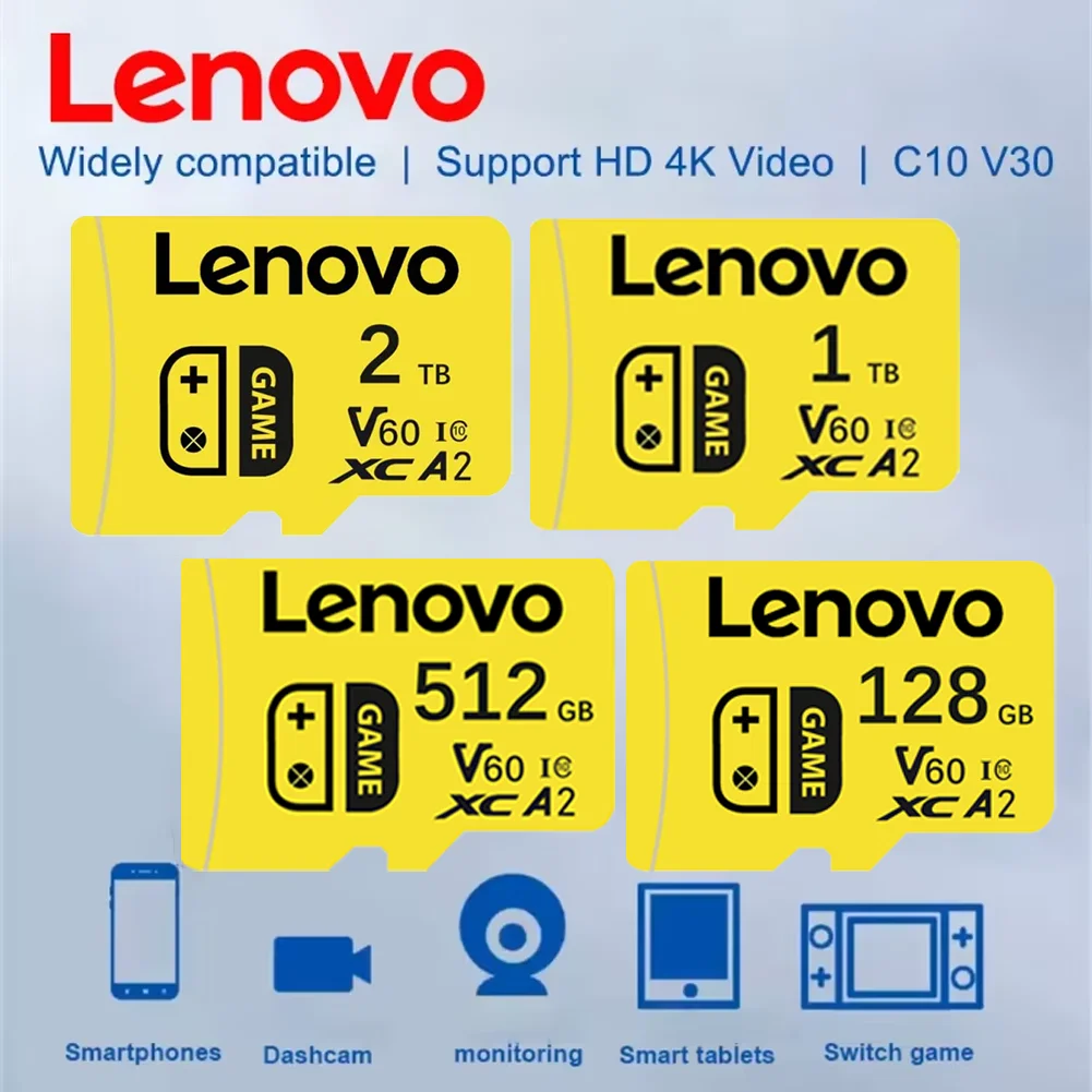 Tarjeta de memoria Lenovo 2TB 1TB Class10 V60 A2 tarjeta TF 512GB Mini tarjeta SD 128GB tarjeta Micro TF SD de alta velocidad 256GB para Nintendo Switch