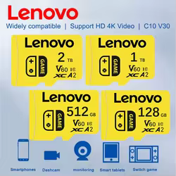 Tarjeta de memoria Lenovo 2TB 1TB Class10 V60 A2 tarjeta TF 512GB Mini tarjeta SD 128GB tarjeta Micro TF SD de alta velocidad 256GB para Nintendo Switch
