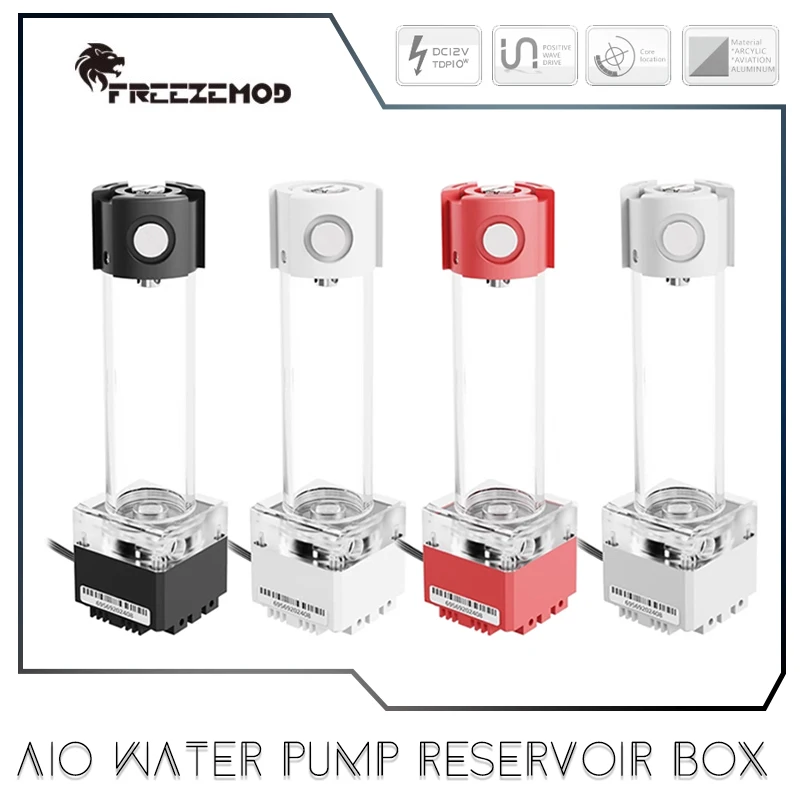 FREEZEMOD AIO Caja de depósito de bomba de agua 14-39 cm Res Lift 3,5 metros de flujo 650L/H antiespumante, negro/plata/blanco/rojo PUB-FS6MA
