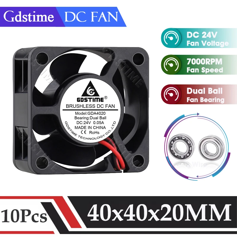 10 unids/lote Gdstime 4020 ventilador 24V CPU ventilador con cubierta 40x40x20MM ventilador con rodamiento de bolas 4CM Mini ventilador Axial para pieza de impresora 3D y refrigeración de ordenador
