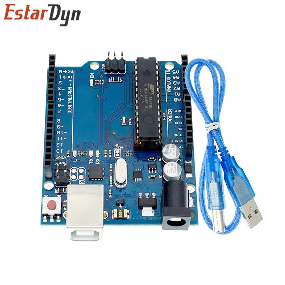 Placa de desarrollo Arduino UNO R3 ATmega328P con cable USB para proyectos de kit inicial y aprendizaje de bricolaje - imagen 3