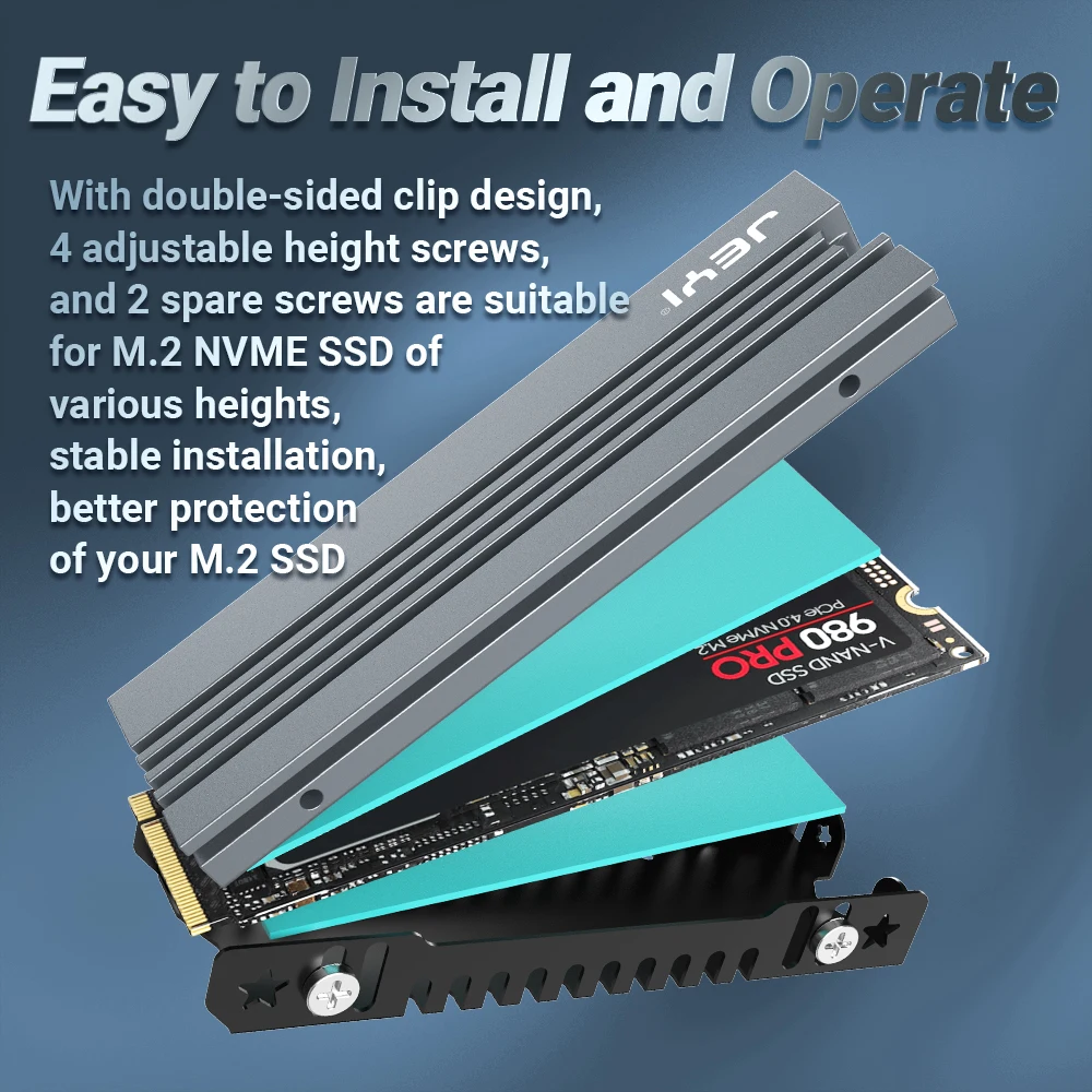 JEYI-disipador de calor M.2 SSD, radiador de refrigeración de SSD 2280 NVME NGFF, Enfriador de aluminio completo con almohadilla de silicona térmica para placa base/PS5 - imagen 5