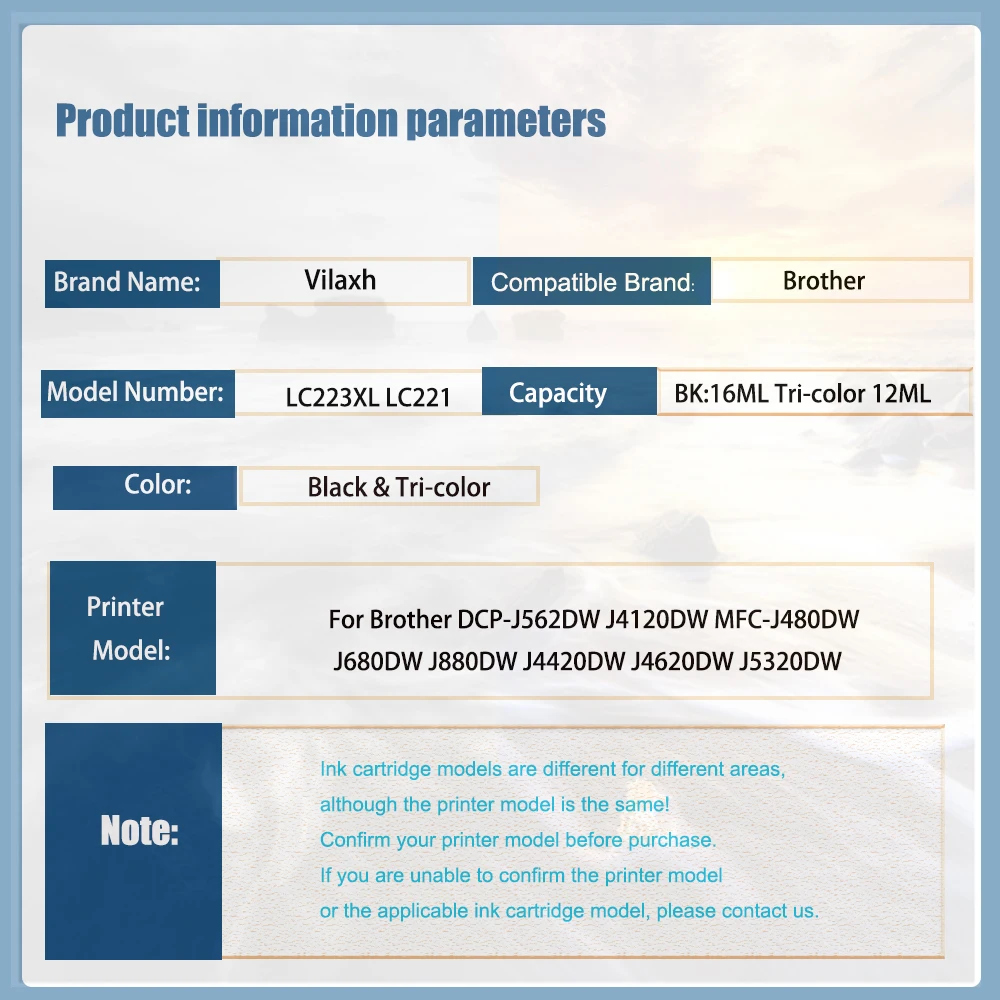 Vilaxh LC223 LC221 LC221XL LC223XL cartucho de tinta para Brother DCP-J562DW J4120DW MFC-J480DW J680DW J880DW J4420DW J4620DW J5320DW - imagen 2