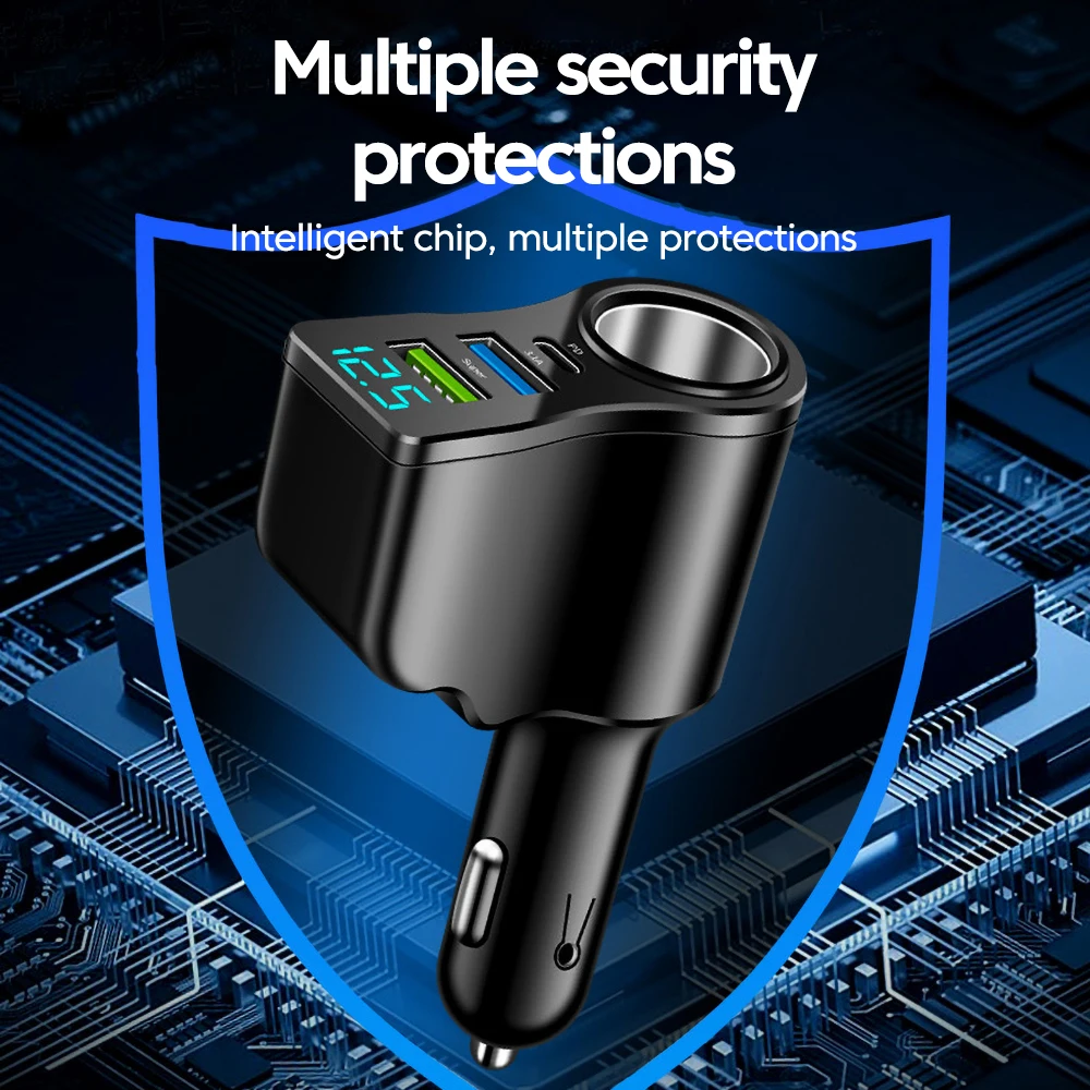 Cargador de coche 4 en 1 de 66W, pantalla Digital LED de carga rápida, adaptador de cargador de teléfono para coche QC3.0 para iphone, samsung, huawei, xiaomi - imagen 5