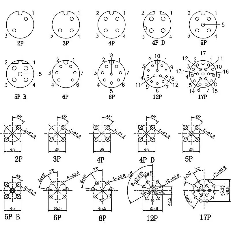 M12 2 3 4 5 6 8 12 17 pines Panel frontal/Panel trasero enchufe de aviación macho hembra 16mm Sensor de soldadura PG9 PCB enchufe tipo - imagen 5