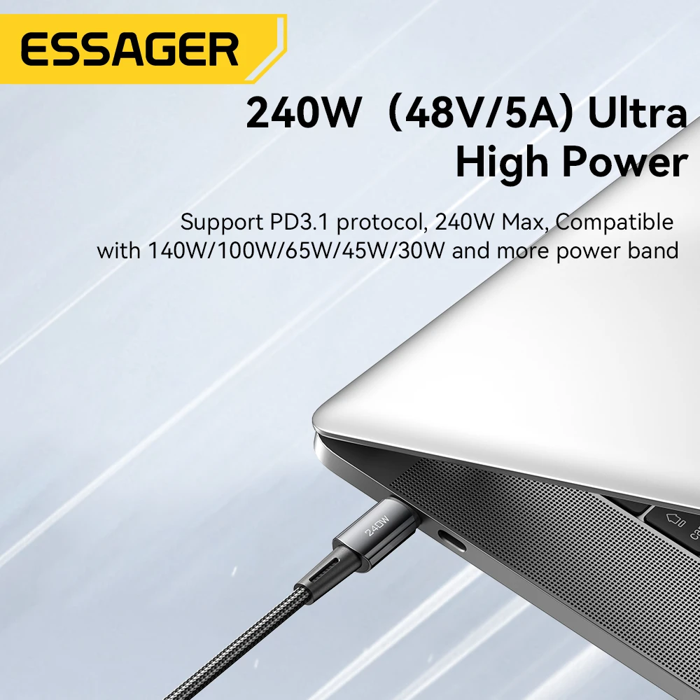 Essager 240W carga súper rápida tipo C 66W Cable USB de carga rápida 6A para iPhone 15 Pro Redmi K50 Macbook Xiaomi Samsung - imagen 3