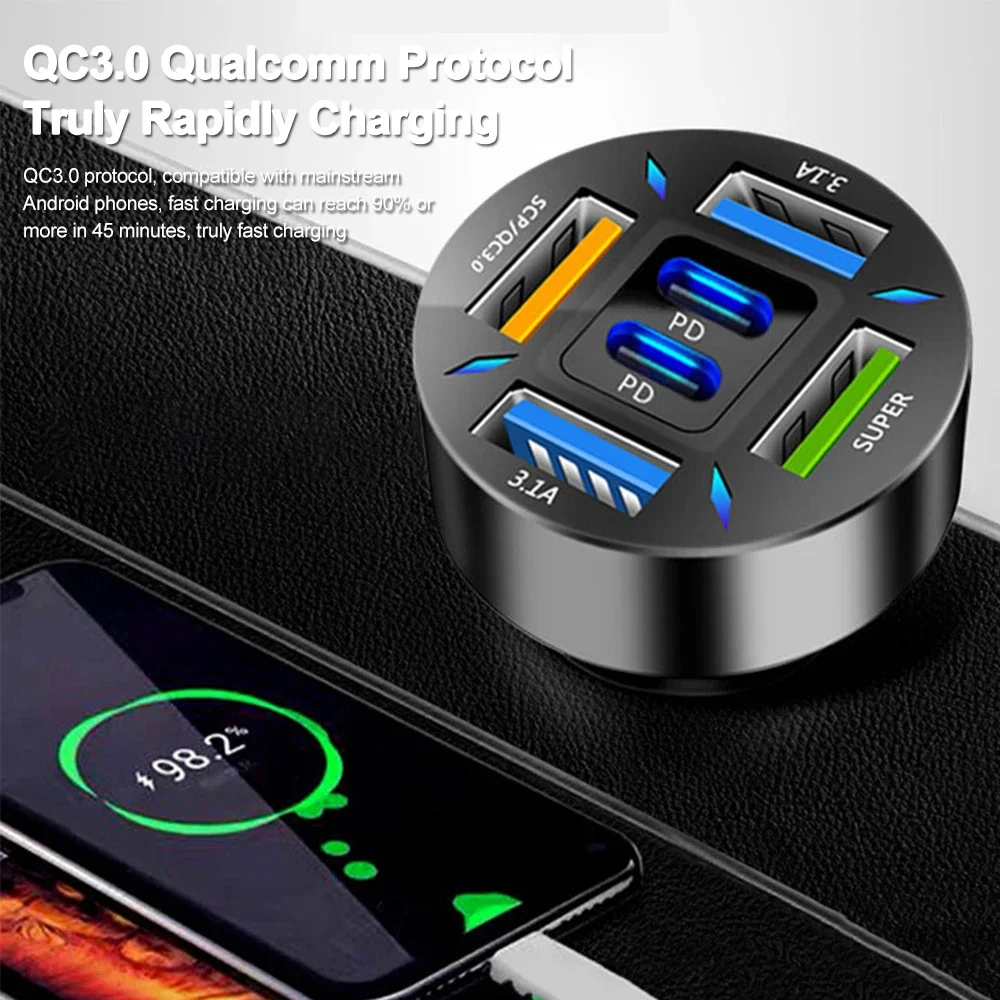 Cargador de coche USB de 66W, carga rápida PD QC3.0 con voltímetro, enchufe de encendedor de cigarrillos, adaptador de corriente para iPhone 11, 12, Samsung, Xiaomi - imagen 3