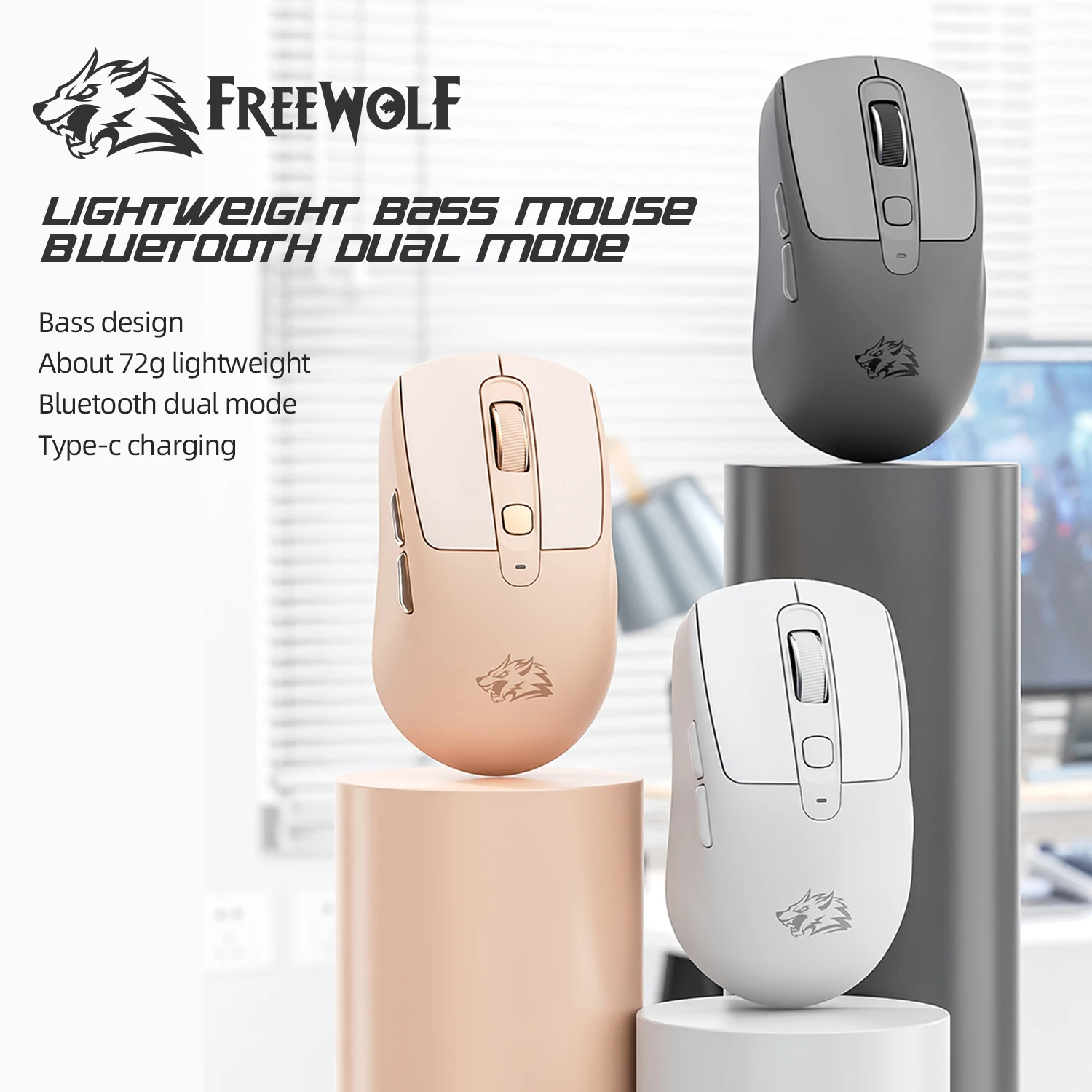 FREEWOLF A3 Wireless Silent Mouse ABS Pink Skin Not Fade Bluetooth Dual Mode Power Linght,5-Speed DPI,PAW3212 Chip Silent Design - imagen 3