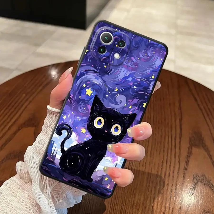 Funda de gato cielo estrellado para Xiaomi Mi 11 12 13 Lite 10T 11T 12T Pro 13 14 15 Pro 12X funda de teléfono suave negra - imagen 2