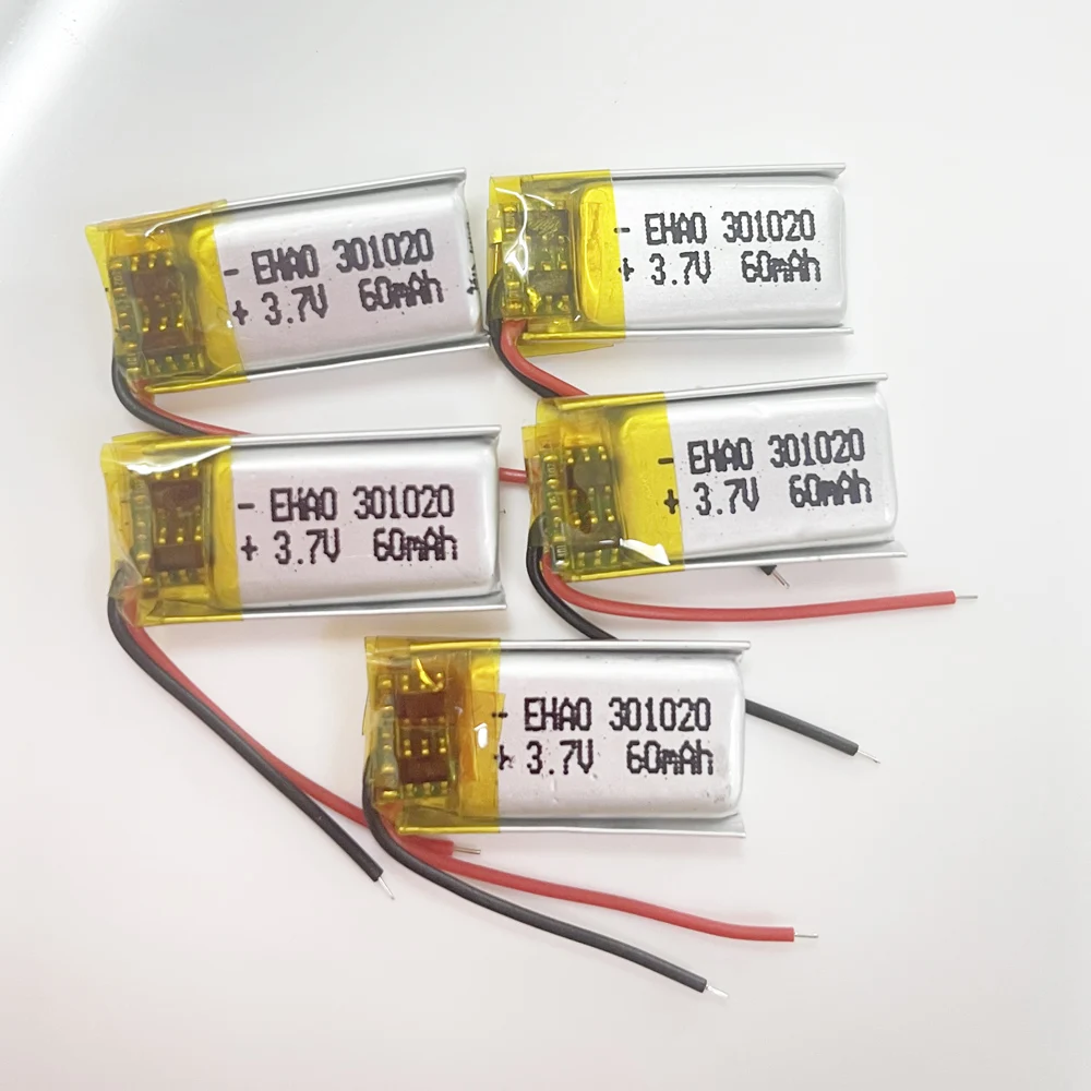 Batería recargable LiPo de polímero de litio de tamaño pequeño, 3,7 V, 60mAh, 301020 para Mp3, Altavoz Bluetooth, auriculares, grabadora