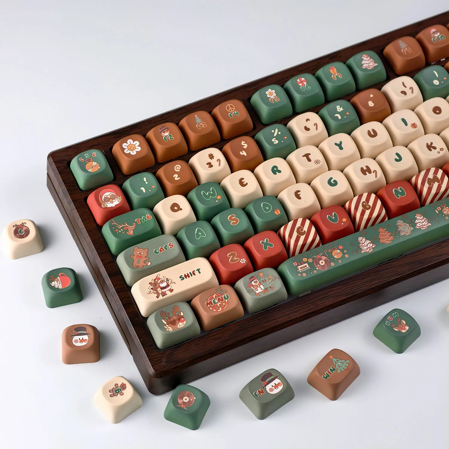 MAIMOOO-teclas navideñas con perfil MOA, sublimación PBT, redondas, bonitas, dibujos animados, alce, Papá Noel, gorros para teclado mecánico de Navidad - imagen 5